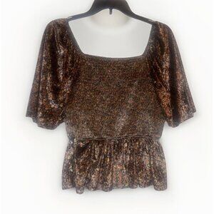 Hayden Los Angeles Womens Floral Velvet Smocked Peplum Top Sz M
